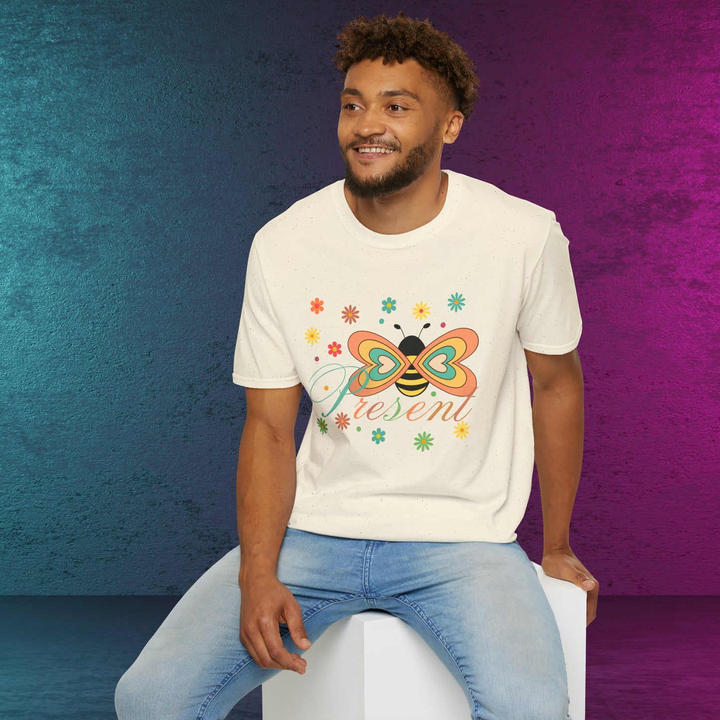 BEE Present with flowers Not Aggressive. POWERFUL™️Unisex Softstyle T-Shirt Eurofit