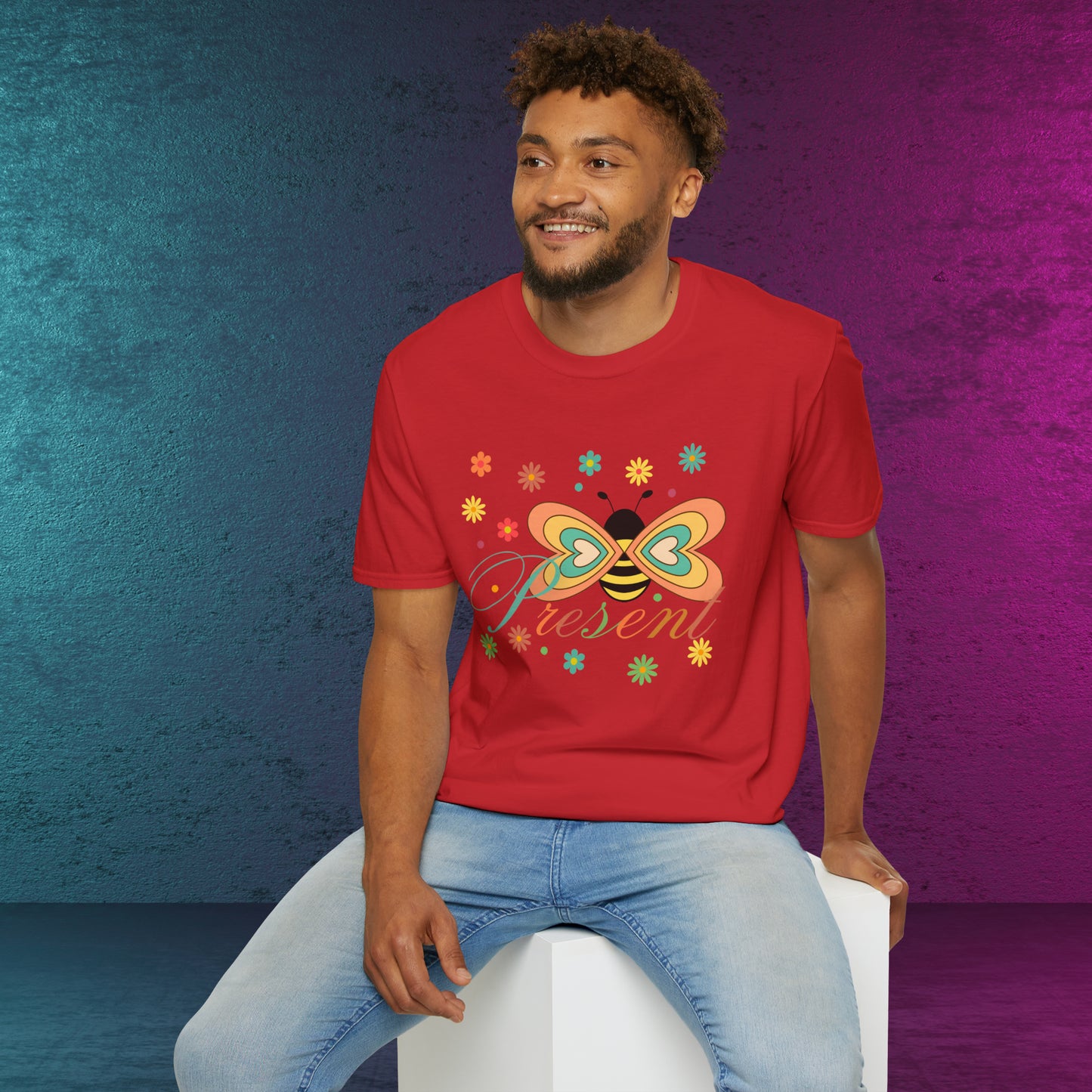 BEE Present with flowers Not Aggressive. POWERFUL™️Unisex Softstyle T-Shirt Eurofit