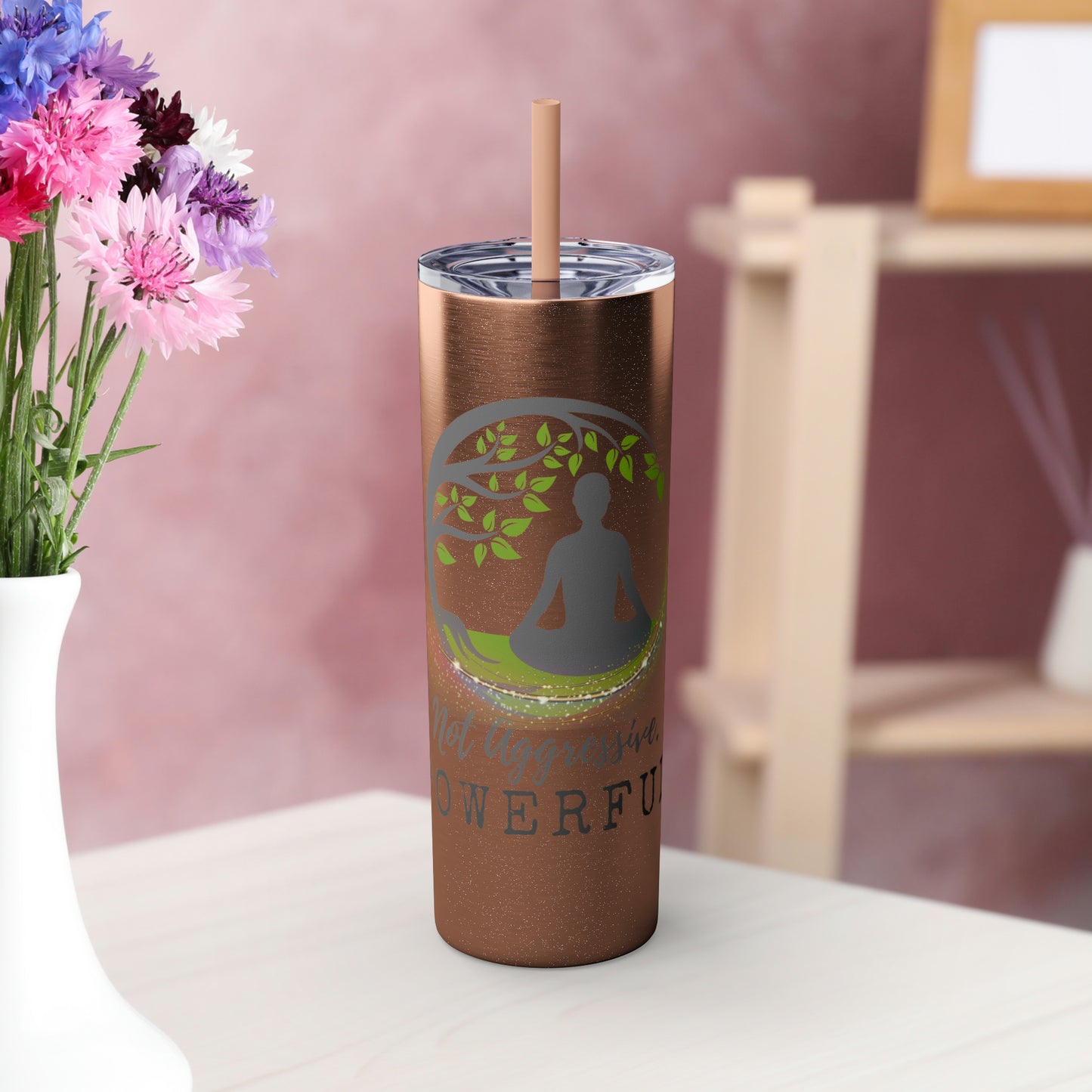 Not Aggressive. POWERFUL™️ Tumbler with Straw, 20oz