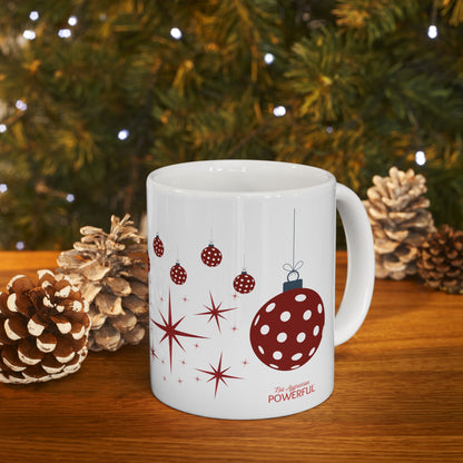 Christmas Pickleball reindeer red ornaments and stars Ceramic Mug 11oz