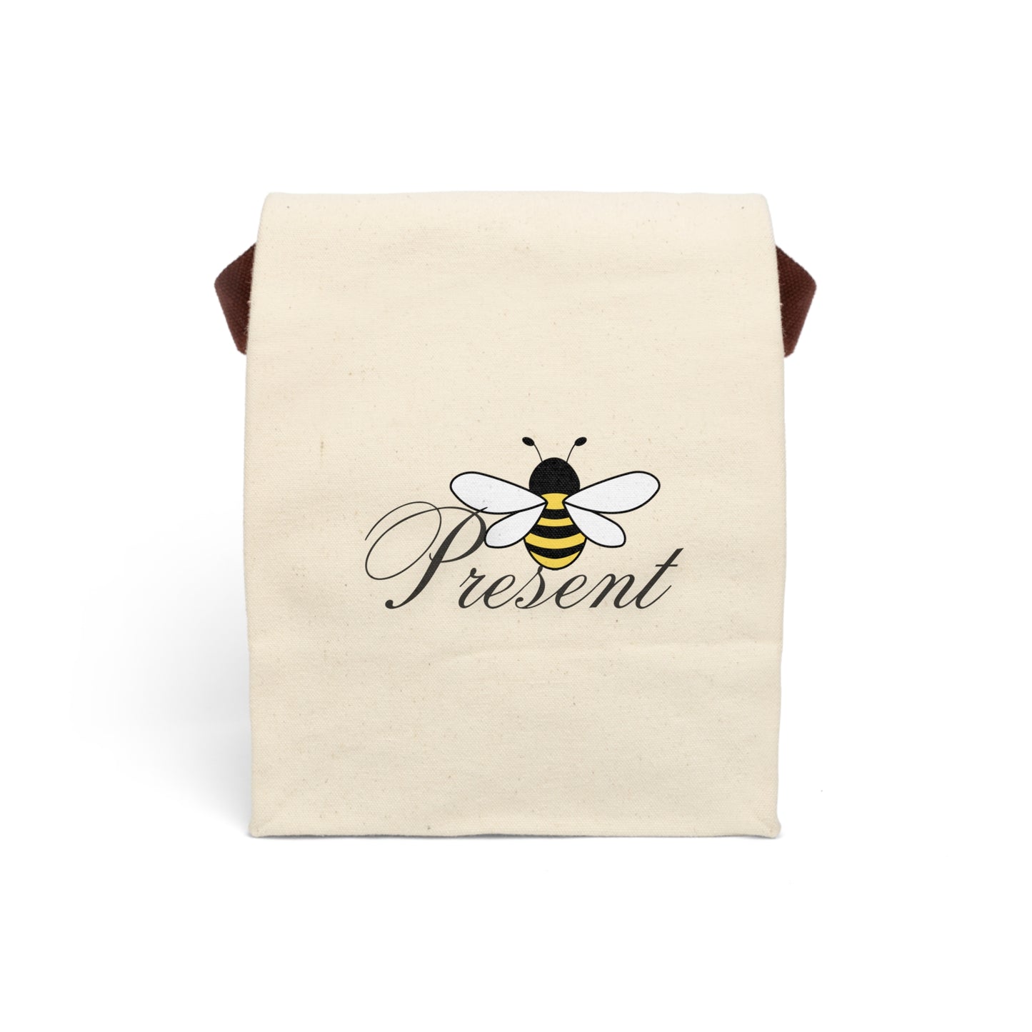 Bee Present Not Aggressive. POWERFUL™️ Canvas Lunch Bag With Strap