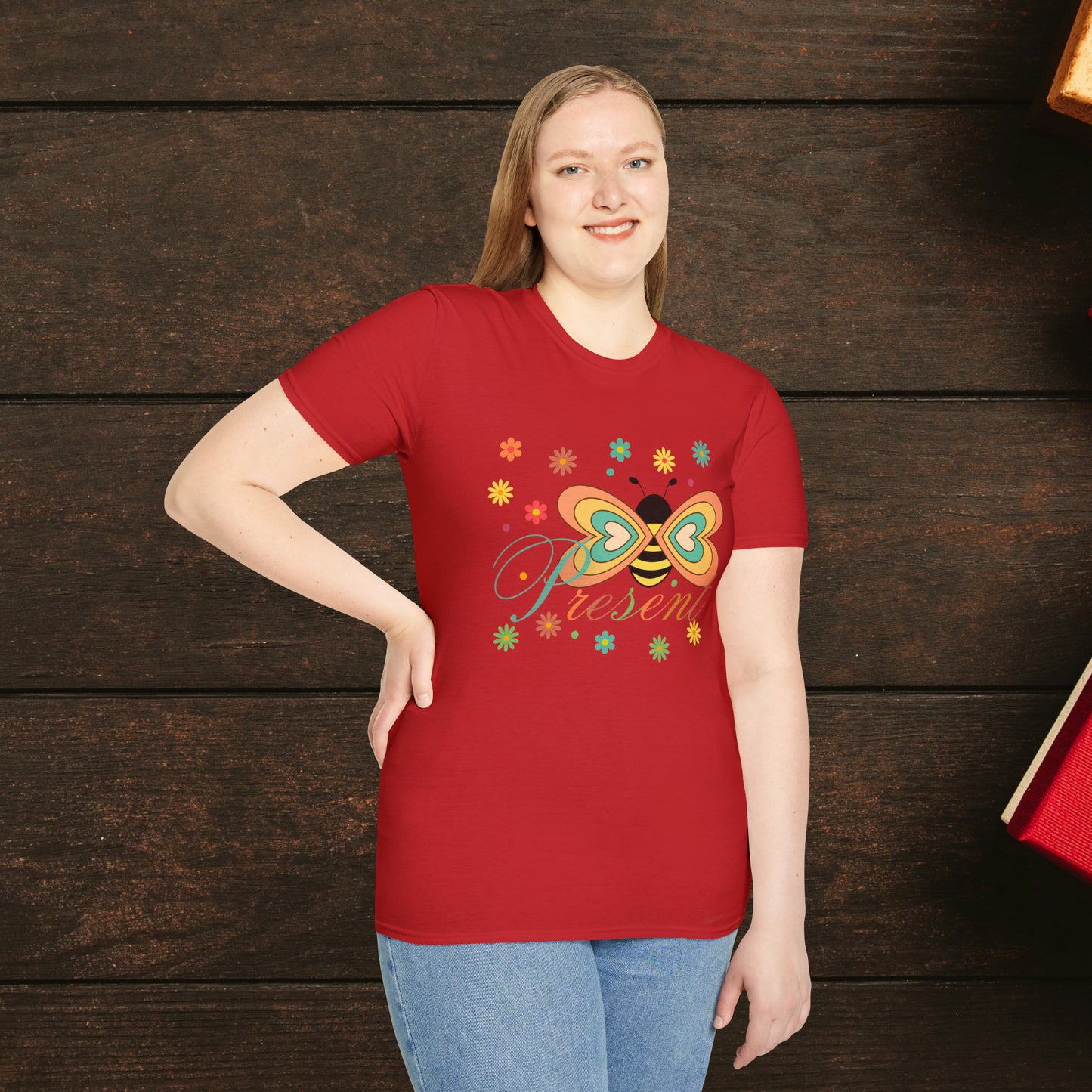 BEE Present with flowers Not Aggressive. POWERFUL™️Unisex Softstyle T-Shirt Eurofit