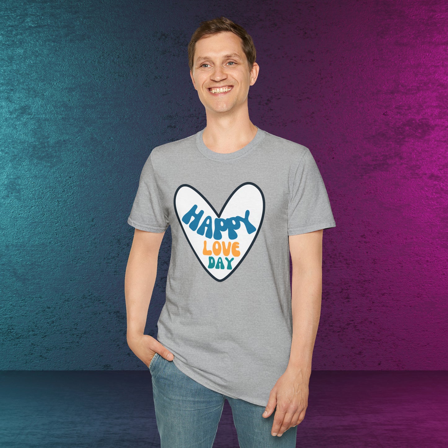 Happy love day-Blue Not Aggressive. POWERFUL™️ Unisex Softstyle T-Shirt Eurofit
