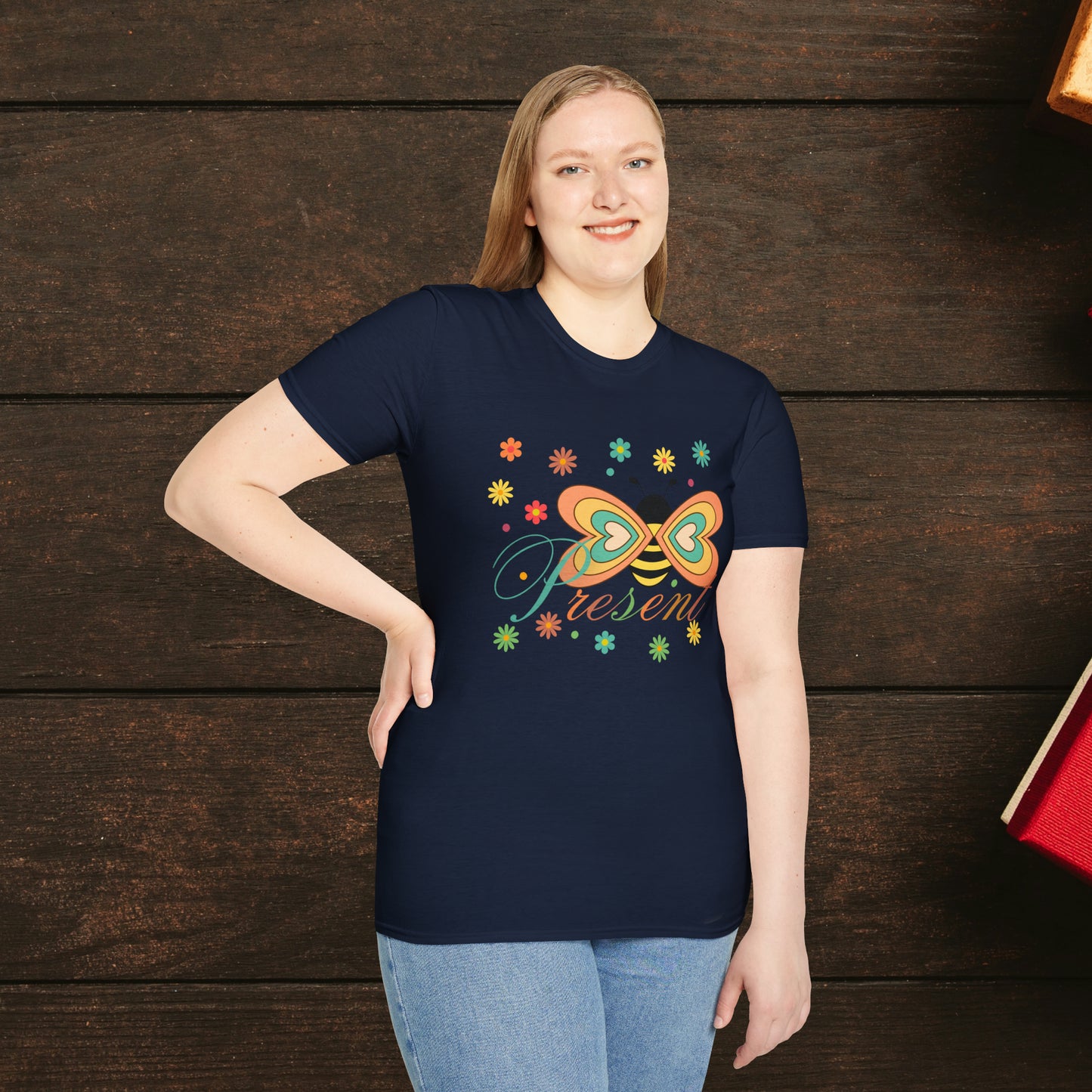 BEE Present with flowers Not Aggressive. POWERFUL™️Unisex Softstyle T-Shirt Eurofit